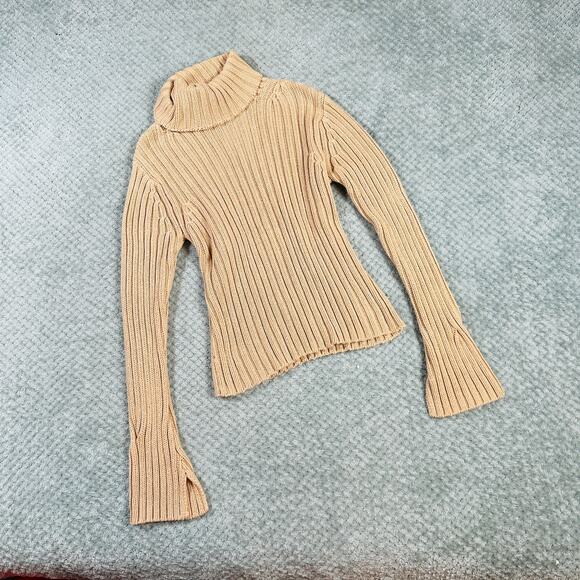 vintage y2k brown cable knit semi-crop turtleneck slinky chunky fitted sweater - Picture 1 of 5